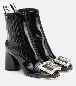 Tres Vivier Strass patent leather ankle boots