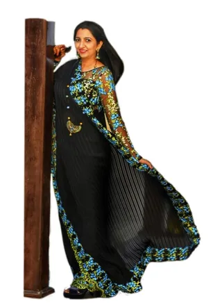 Black Saree With Net Embroidery Border and unstitched Blouse 