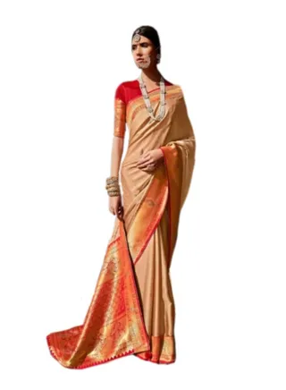 Golden Silk saree paithani style and heavy border plus unstitched embroidered blouse 
