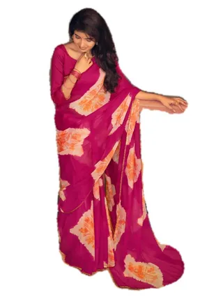 Trendy Style Chiffon Pink Colour Saree Having Tie And Die Print Plus Unstitched Blouse 