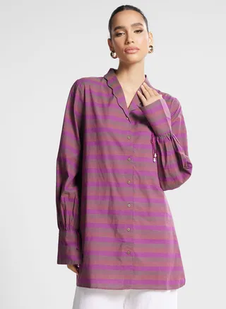Color Block Button Down Shirt Kurti 