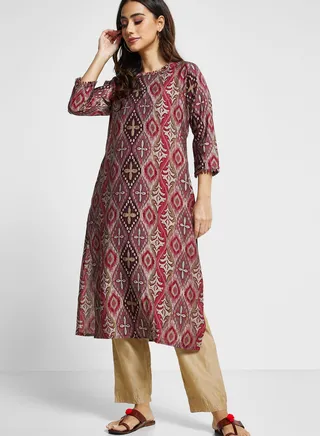 Foil Printed Lace Detail Kurti 