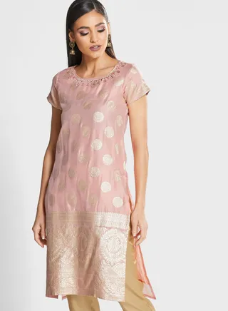 Round Neck Embroidered Kurti 