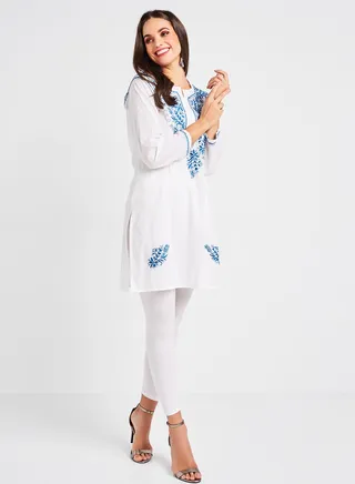 Handmade Embroidered Kurta Blue/White 