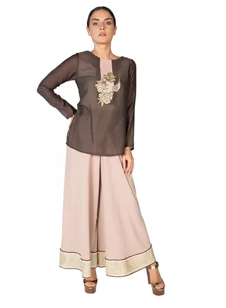 Embroidered Swissery Cotton Kurta Coffee Brown 