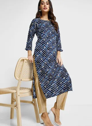 Embroidered Crew Neck Kurti 
