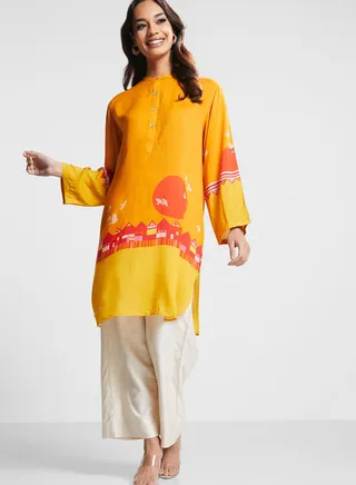 Button Detail Printed Kurti 