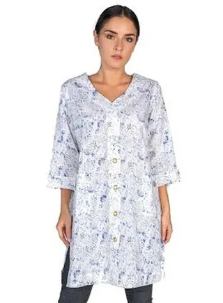 Floral Printed Kurta White/Blue 