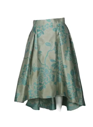 Champagne With Turquoise Jacquard Box Pleated Skirts By Sanaa Kayum 