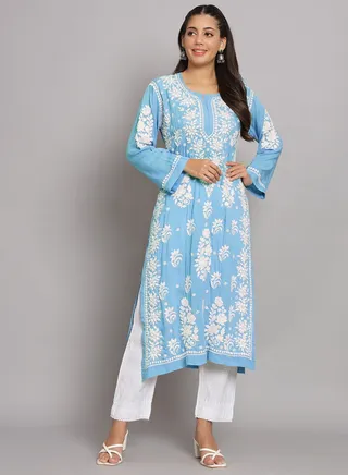 Hand Embroidered Chikankari Modal Straight Kurta-AL3682 