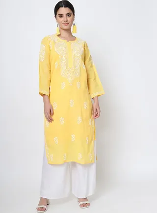 Hand Embroidered Chikankari Cotton Straight Kurta-AL3561 