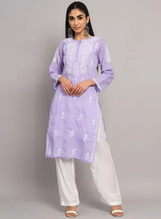 Hand Embroidered Chikankari Cotton Straight Kurta-AL3561 
