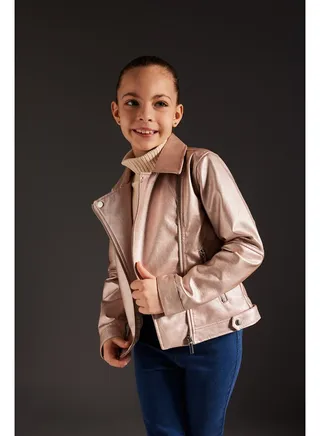 Girl Regular Fit Long Sleeve Pu Coat 
