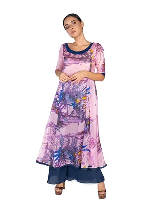 Printed Chiffon Flared Kurta Multicolour 