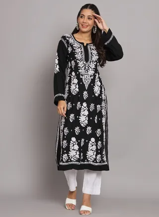 Hand Embroidered Chikankari Modal Straight Kurta-AL3682 