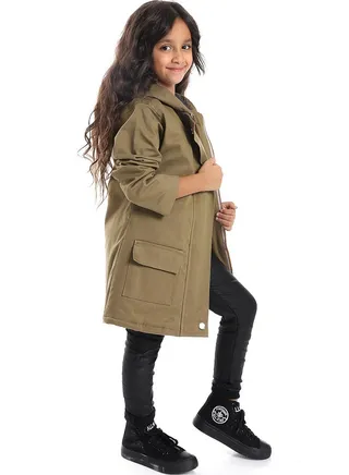 Khaki Plain Long Sleeved Jacket_Brown 