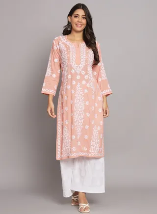 Women  Floral Embroidered Chikankari Cotton kurta-AL3679 