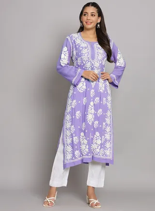 Hand Embroidered Chikankari Modal Straight Kurta-AL3682 