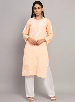 Hand Embroidered Chikankari Cotton Straight Kurta-AL3561 