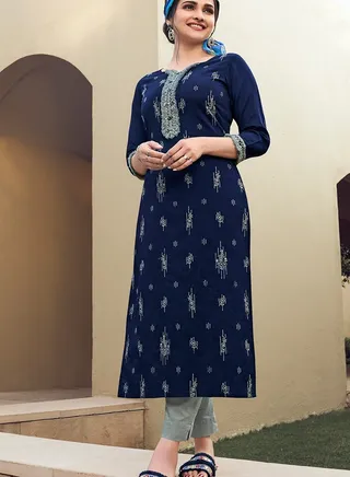 Chanderi Cotton With Thread Embroidery Kurta and Pant 