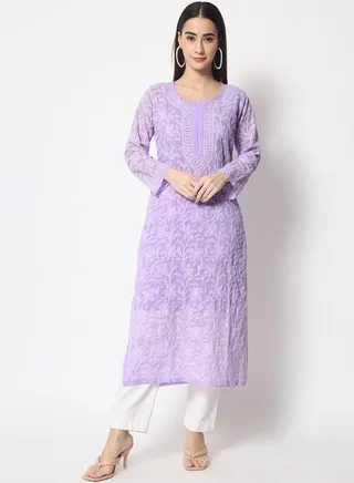 Hand Embroidered Chikankari Cotton Straight Kurta-AL3592 