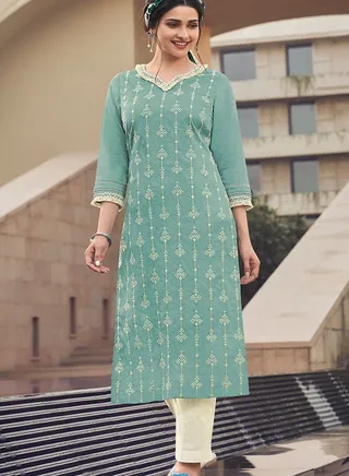 Chanderi Cotton With Thread Embroidery Kurta and Pant 