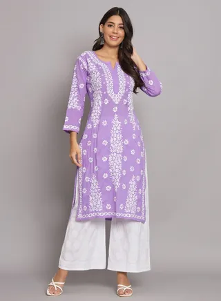 Women  Floral Embroidered Chikankari Cotton kurta -AL3679 