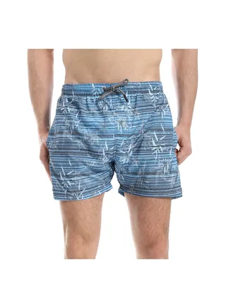 Horizontal Stripes Pattern Slip On Swim Shorts - Grey & Baby Blue 