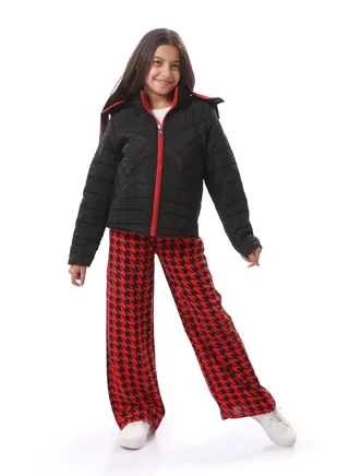 Quilted Double Face Girls Jacket With Adjustable Hood 