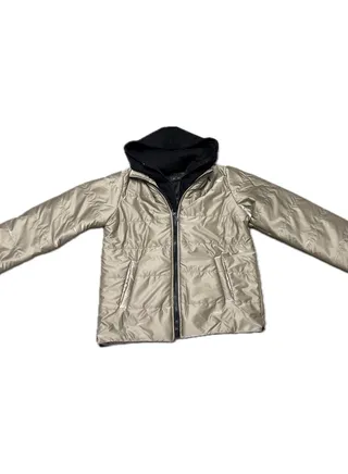champagne Puffer Jacket with Black Hood 