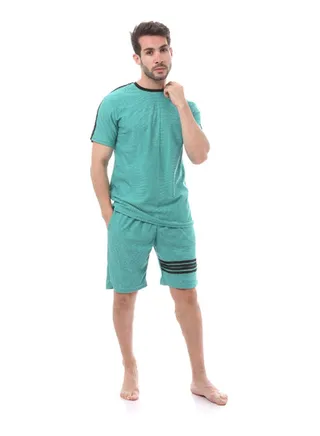 Striped Summer Tee & Shorts Set-Green 
