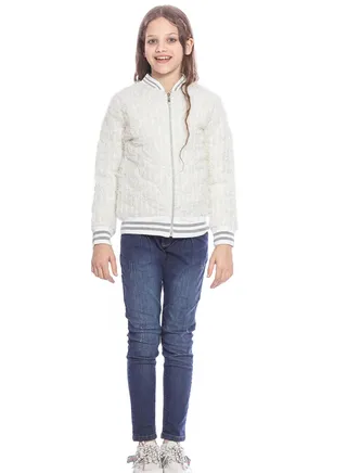 White Casual Jacket With Glitter For Girls 