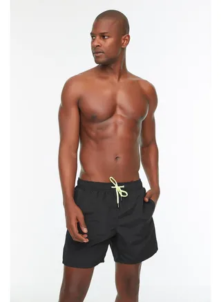 Black Men's Basic Standard Size Swimsuit Sea Shorts 