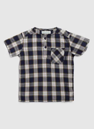 Collared Neck Short Sleeve Shirt Navy Blue/White 