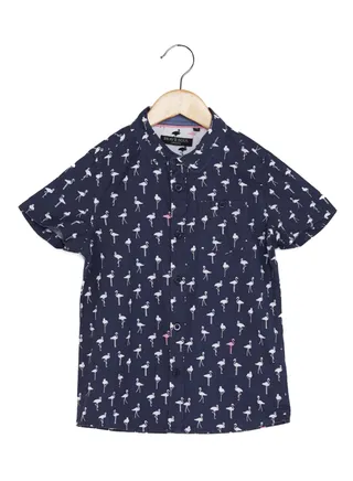 Kids Printed Short Sleeve Shirt Navy Blue/White 
