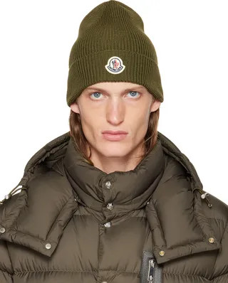 Moncler Green Rolled Brim Beanie