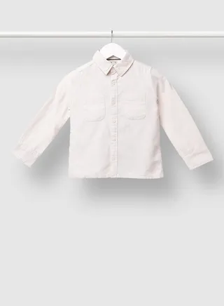 Boys Collar Neck Long Sleeve Shirt Light Beige 