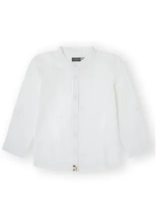 French Toast Expandable Collar White Cotton Button Down Dress Shirt with Long Sleeves and Round Neckline for Boys 