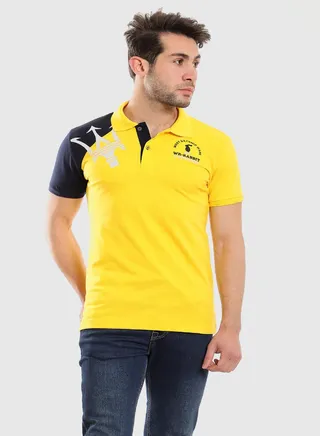 yellow Collar Hips Length Red Polo Shirt 