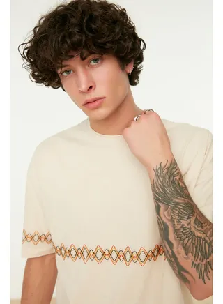 Taş Men's Oversize/Wide Cut Crew Neck Short Sleeve Embroidered  T-Shirt 