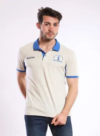 Blue Collar Heather Hips Length Beige Polo Shirt 
