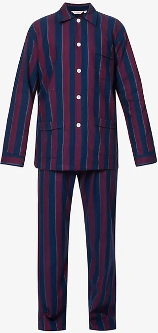 Mens Blue Kelburn Striped Cotton Pyjama set Xxl