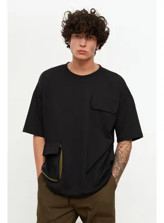 Men's Black Oversize Crew Neck Short Sleeve T-Shirt 