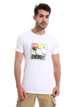 White Rabbit Vintage CD Printed Casual Round Neck Tee 