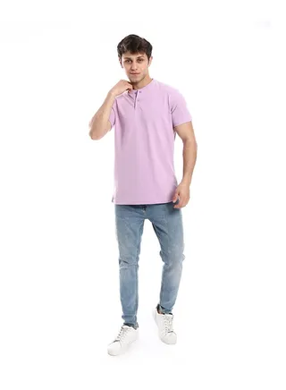 Henely Neck Buttoned T-Shirt _ Purple 
