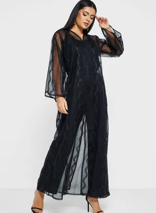 Lace Shimmer Abaya With Sheila 