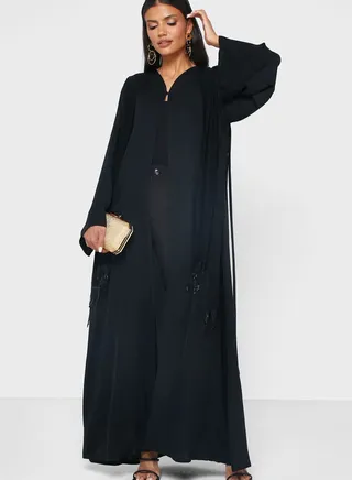 Embellished V-Neck Abaya 