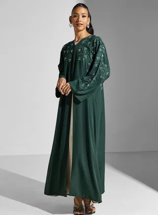 Embellished V-Neck Abaya 
