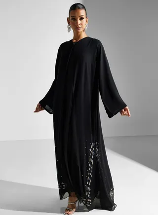 Embellished Lace Detail Abaya