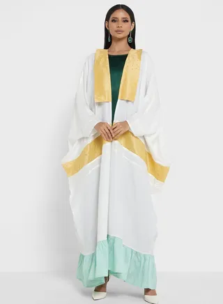 Color Block Detail Abaya With Sheila 